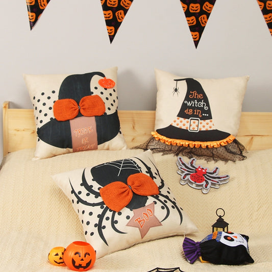 45x45cm Halloween Decorations Printing Pillowcase Without Inner Core, Style: Lace Witch Hat by bashfashion