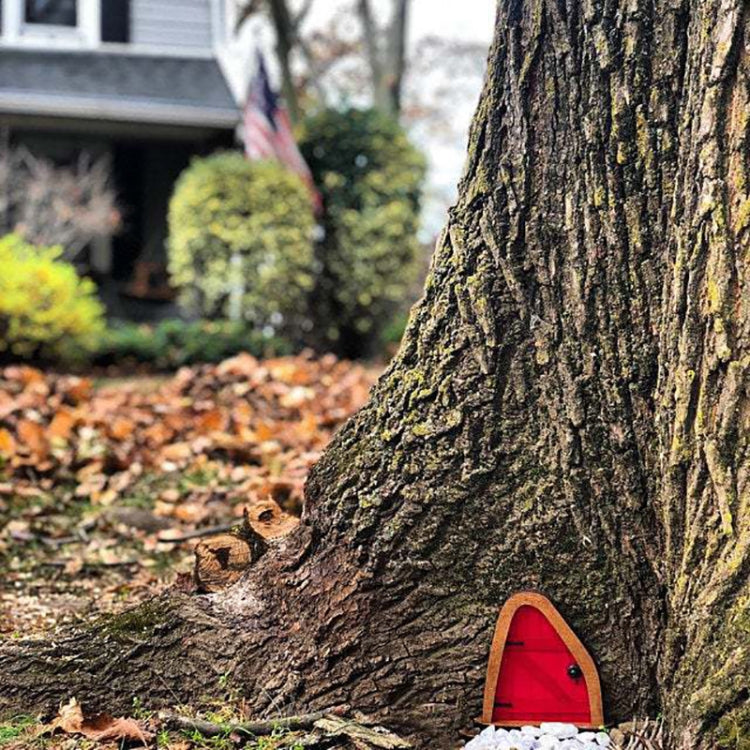 Courtyard Wooden Miniature Fairy Dwarf Door Tree Decoration(Oval Door (Red)) by bashfashion