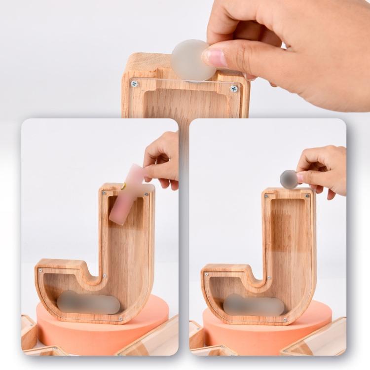 Wooden English Alphabet Piggy Bank Transparent Acrylic Piggy Bank(W) by bashfashion