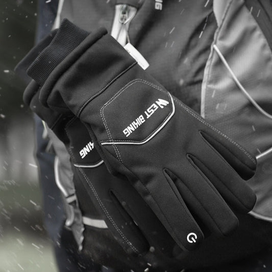 WEST BIKING YP0211221 Winter Warm Fleece Riding Gloves Non-Slip Waterproof Touch Screen Gloves, Size: M(Black) by WEST BIKING