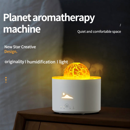 HX-130 Colorful Night Light Planet Desktop Flame Aromatherapy Humidifier, Spec: UK Plug(White) by bashfashion