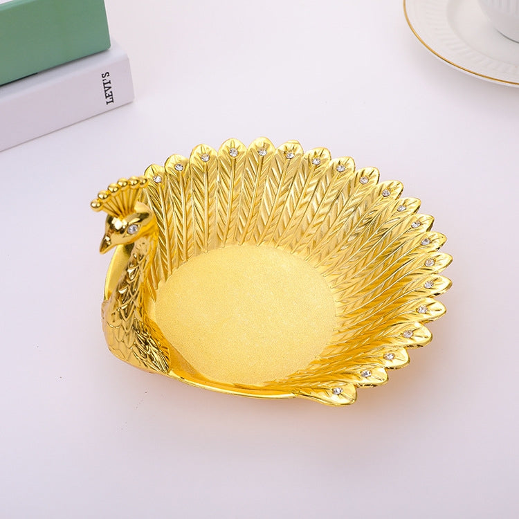 Metal Peacock Fruit Tray Home Living Room Candy And Snack Storage Tray(Gold) by bashfashion
