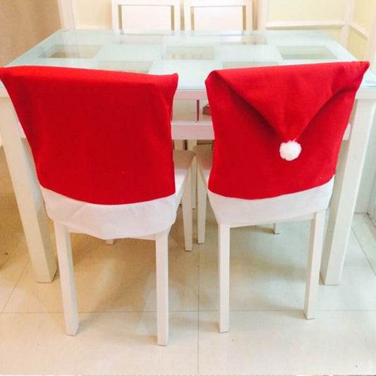 Chair Back Cover Santa Clause Red Hat for Home New Year Decor by bashfashion
