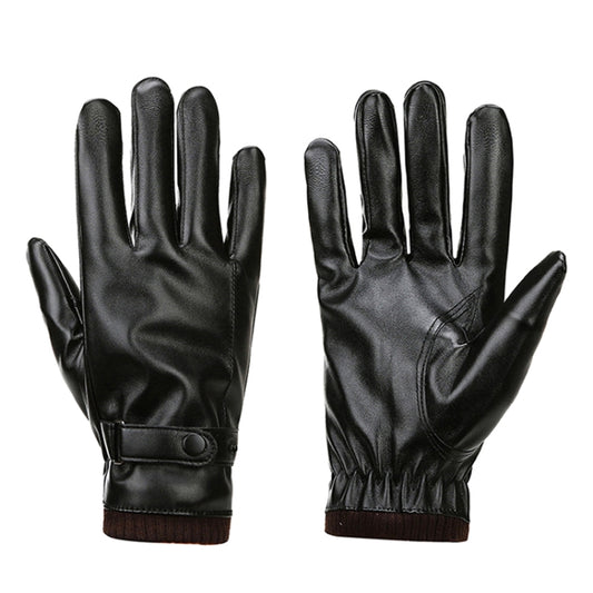 Men Autumn Winter Windproof Warm Plush Lining PU Riding Gloves, Size: Free Size(Black) by bashfashion