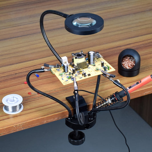 LED Lamp Magnifying Glass 360-Degree Adjustable Welding Table(SS7BK-BK) by bashfashion