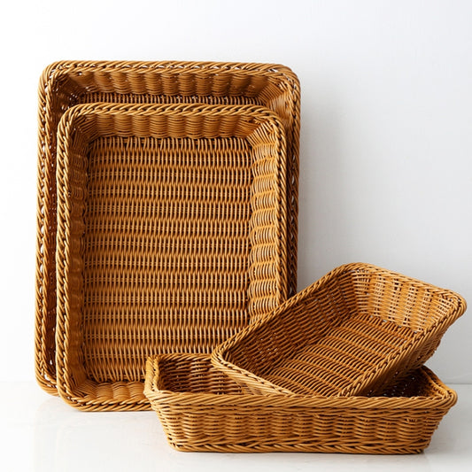 A1744 Rattan Basket Food Fruit Storage Basket Rectangular Fruit Plate, Size: Small by bashfashion