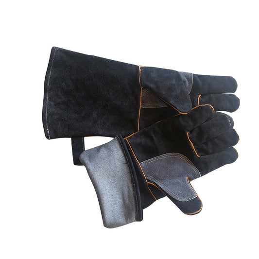 1 Pair JJ-2002 Outdoor Gardening Cut-Proof Genuine Leather Welding Gloves, Length 35cm(Black) by bashfashion