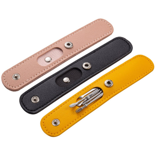 6 In 1 Stainless Steel Spring Spiral Portable Ear Pick, Specification: Yellow Leather Case by bashfashion