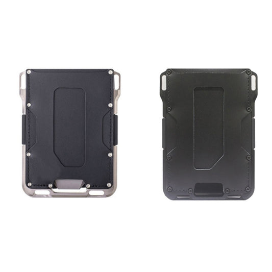 RFID Metal Anti-Theft Credit Card Holder(Silver Metal + Black Skin) by bashfashion