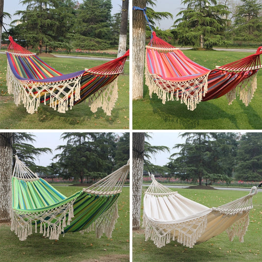 200x150cm Double Outdoor Camping Tassel Canvas Hammock with Stick(Colorful Stripes) by bashfashion