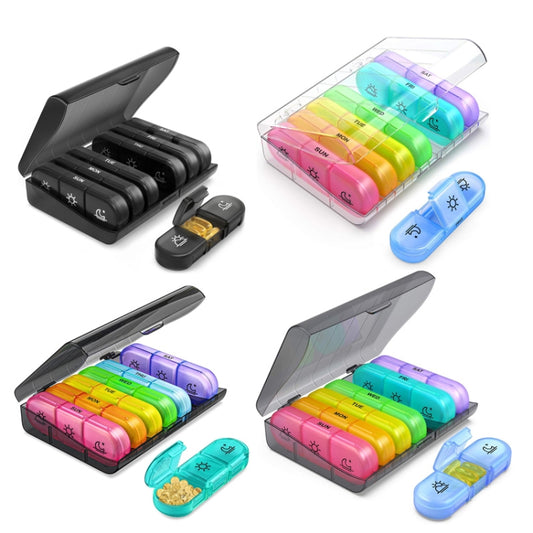21-compartment Rainbow Pill Box One Week Pill Box(Gray + Colorful) by bashfashion