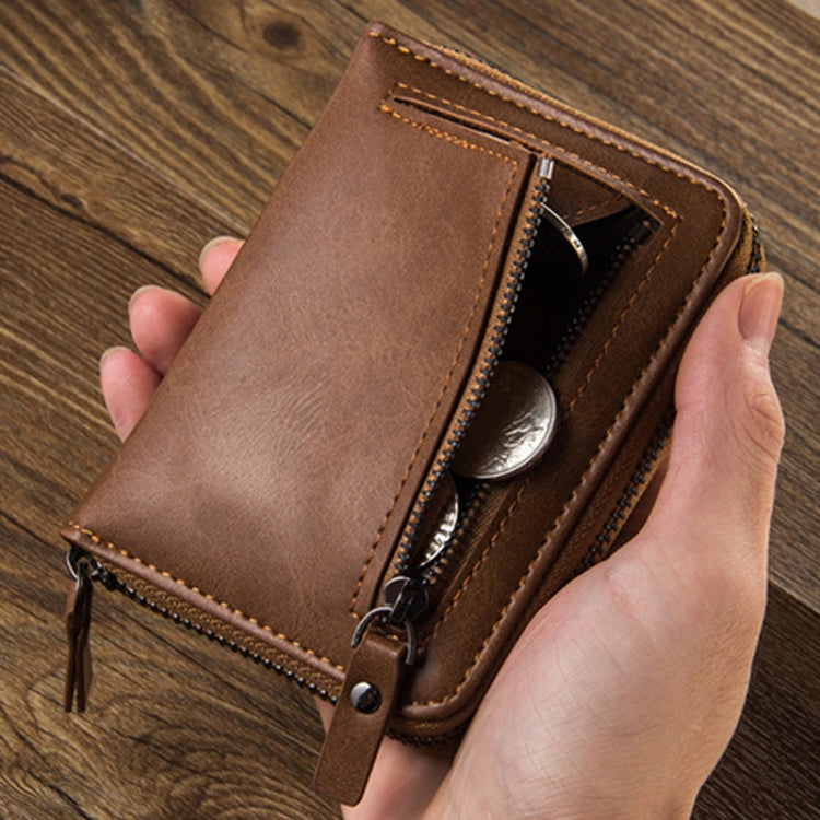 Baellerry D3124 Short PU Leather Wallet Zipper Retro Youth Small Wallet(Brown Vertical) by Baellerry