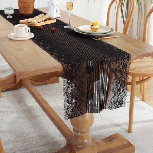 Romantic Lace Table Runner Wedding Decoration, Size: 90cm(Black Lace) by bashfashion