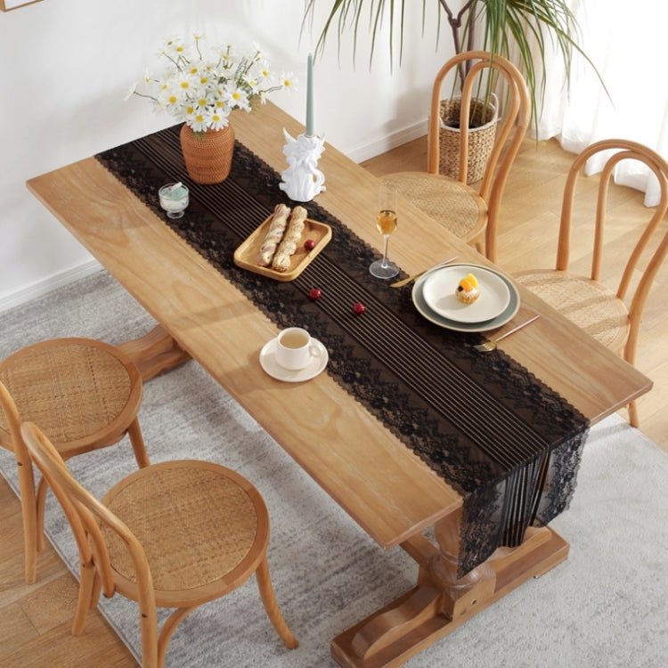 Romantic Lace Table Runner Wedding Decoration, Size: 300cm(Black Lace) by bashfashion