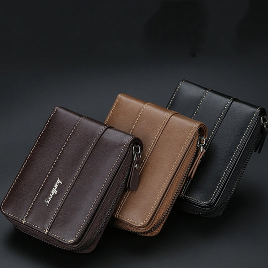 Baellerry Men Short Wallet Buckle Multi-card Coin Purse Tri-fold Zip Wallet(Light-coffee) by Baellerry