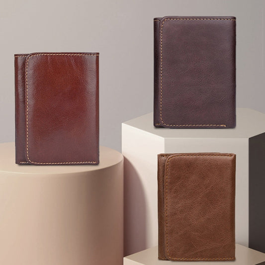 Men Casual Retro RFID Blocking Anti-Scanning Cowhide Leather Short Wallet(Chocolate Color) by J.M.D