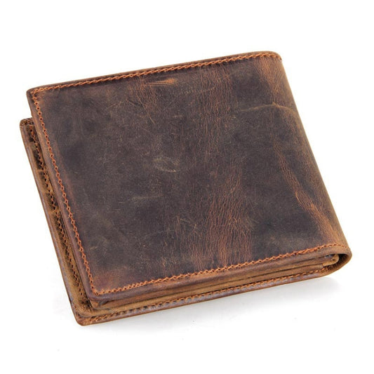 Vintage Crazy Horse Leather Wallet Short Wallet For Men(Dark Brown) by J.M.D