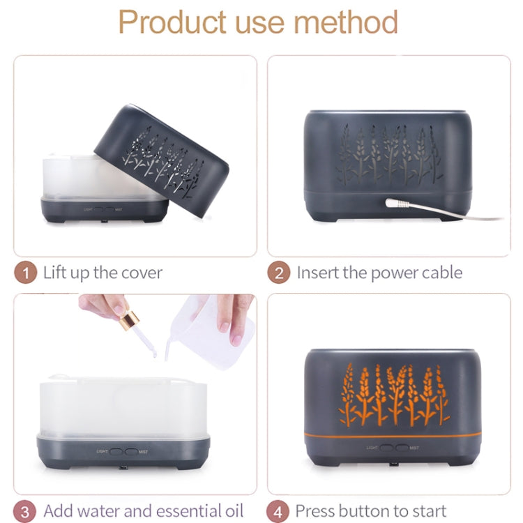 YX-1690 Wood Grain Aroma Diffuser Hollow Flame Humidifier(White) by bashfashion