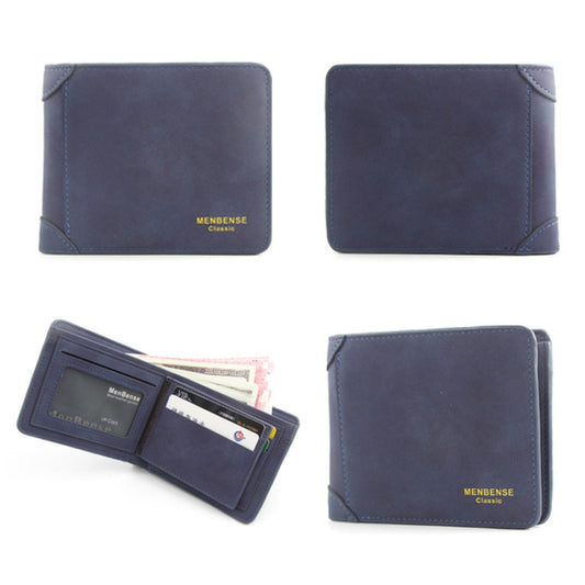 Menbense Matte Short Large Capacity Fashion Casual Adapter Male Wallet(Navy Blue) by Menbense
