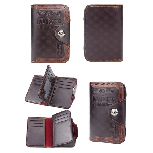 Menbense Short Fashion Leisure Magnetic Buckle Large Capacity 3 Fold Male Wallet(Dark Brown) by Menbense