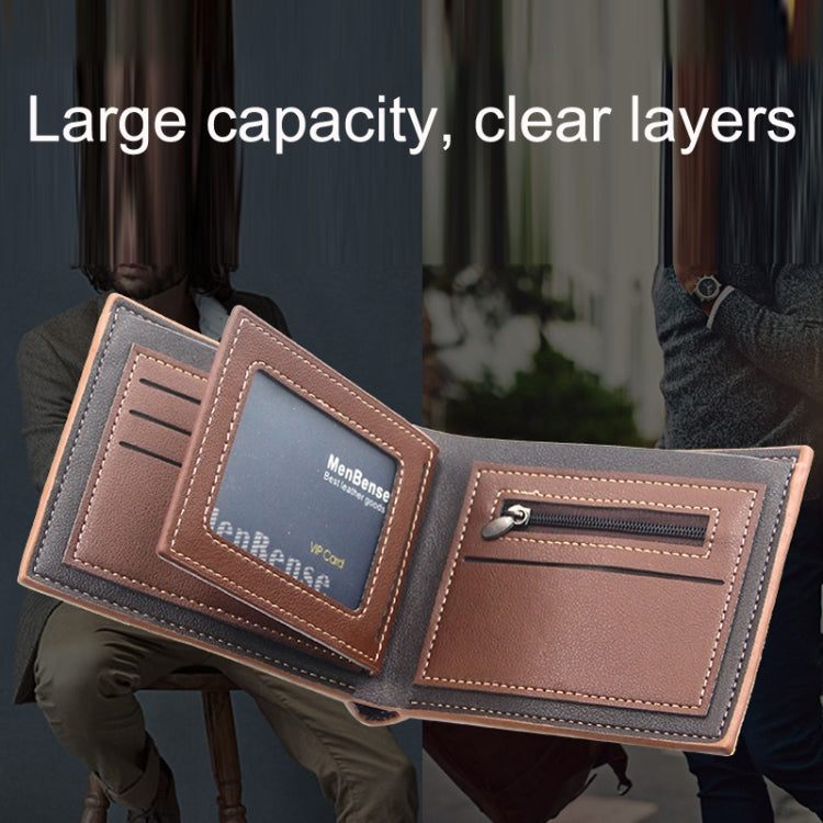 Menbense Hot Stamping Hinge Short Matte Multi-Card Large Capacity Male Wallet(D3301-5 Dark Brown) by MenBense