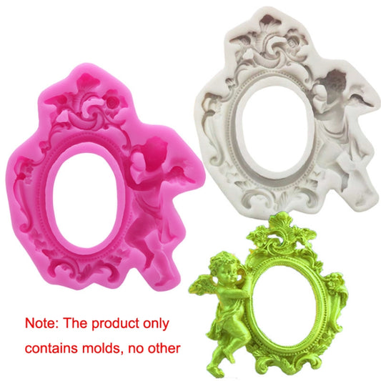Vintage Photo Frame Angel Decorative Lace Silicone Cake Mold(Pink) by bashfashion