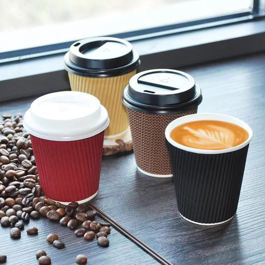 100 PCS 8oz Classic Black 260ml Thickened Anti-scalding Corrugated Coffee Cup by bashfashion