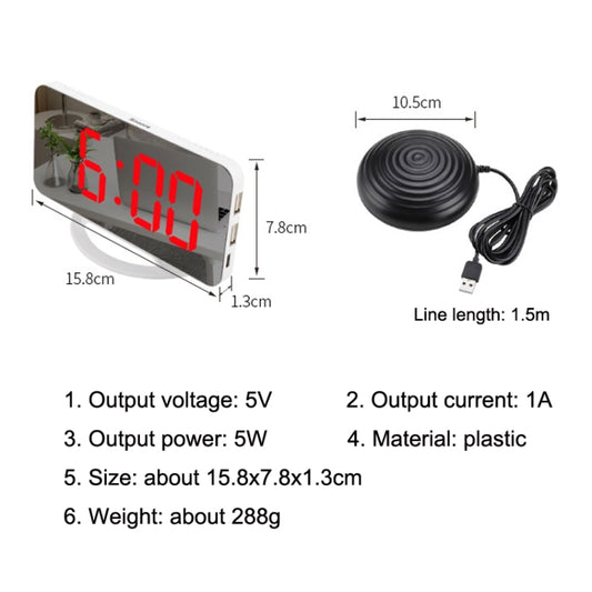TS-8202 Multifunctional LED Vibration Mirroring USB Alarm Clock by bashfashion