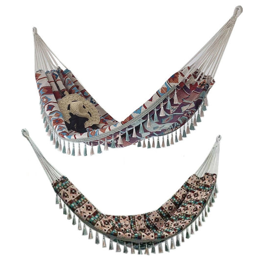 Jacquard Canvas Double Plus Hammock Outdoor Indoor Tassel Hammock(705) by bashfashion