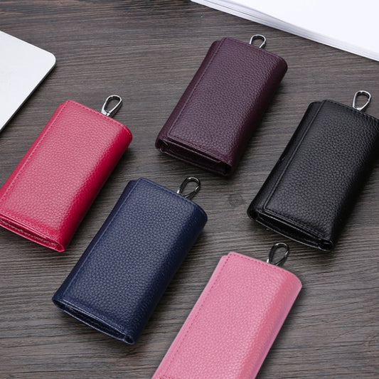 TP-9090K Genuine Leather Multifunctional Tri-Fold Key Coin Purse(Purple) by bashfashion