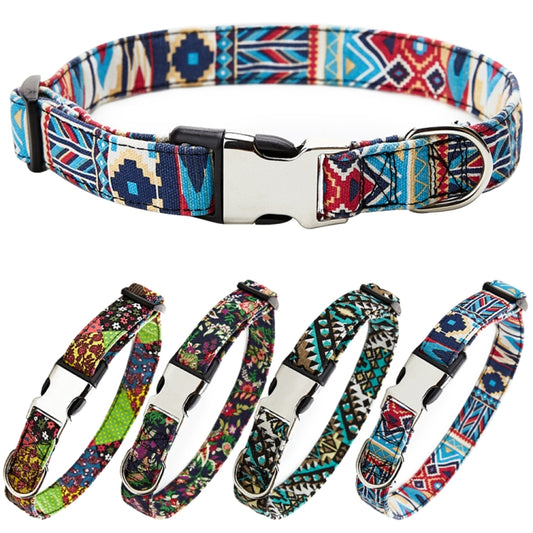 Ethnic Bohemian Floral Half Metal Buckle Dog Collar, Size: XL 2.5x70cm(Floral) by bashfashion