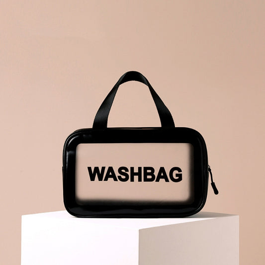 2 PCS Frosted Translucent Waterproof Storage Bag Cosmetic Bag Swimming Bag Wash Bag Black M 2 Handles by bashfashion