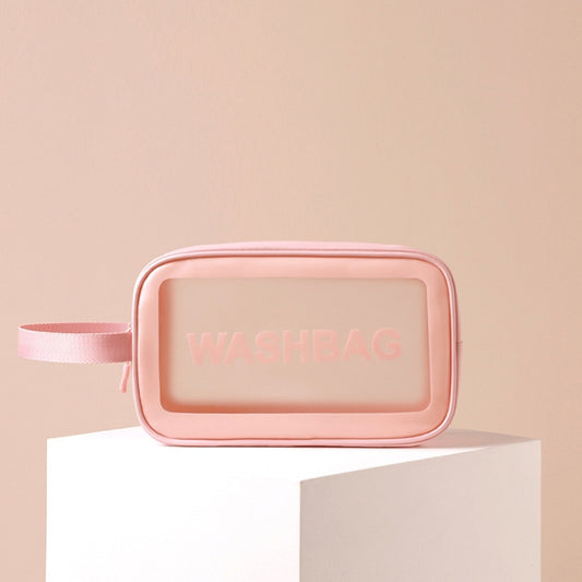 2 PCS Frosted Translucent Waterproof Storage Bag Cosmetic Bag Swimming Bag Wash Bag Pink M by bashfashion