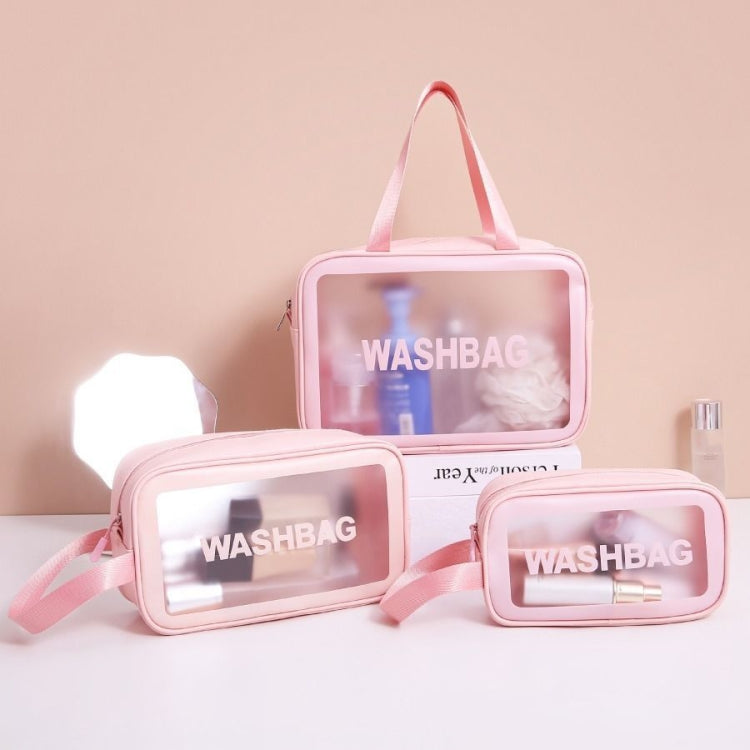2 PCS Frosted Translucent Waterproof Storage Bag Cosmetic Bag Swimming Bag Wash Bag Pink L by bashfashion