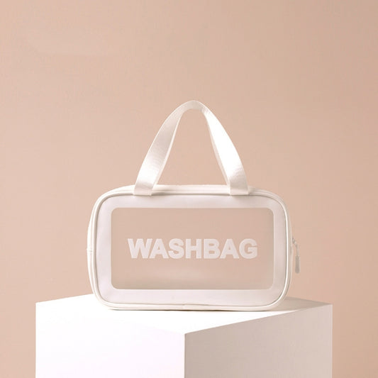 2 PCS Frosted Translucent Waterproof Storage Bag Cosmetic Bag Swimming Bag Wash Bag White M 2 Handles by bashfashion