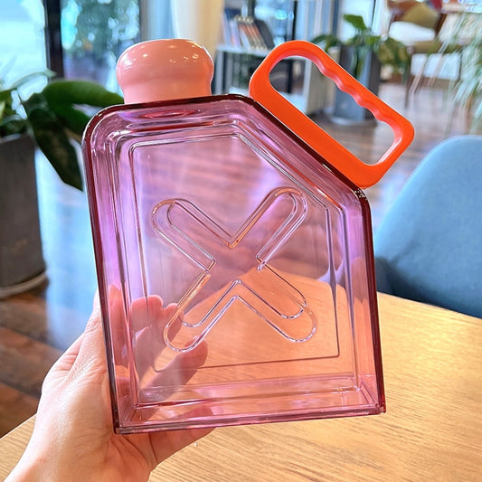 Square Fitness Sports Large Capacity Plastic Water Cup with Handle(Purple) by bashfashion