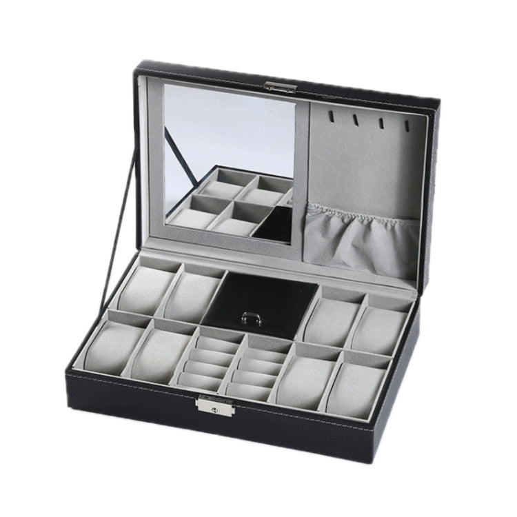 8-Bit Watch Display Storage Box Necklace Ring Jewelry Box With Mirror(Black) by bashfashion