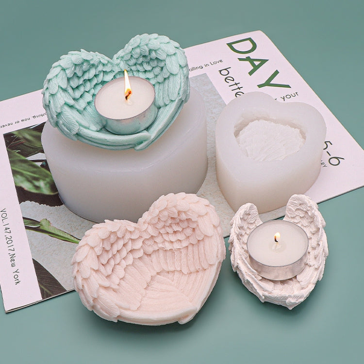 Heart Shaped Angel Wings Silicone Mold Baking Ice Cream Candle Aromatherapy Mold, Specification: S by bashfashion