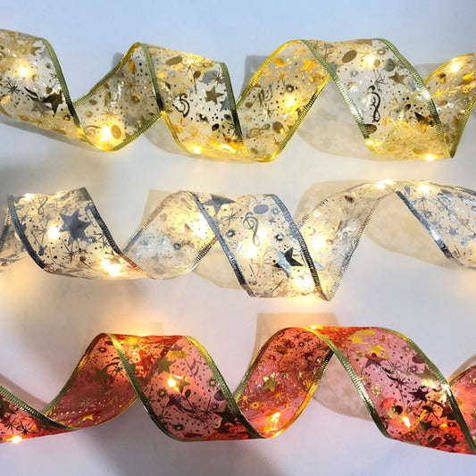 Christmas LED Lights Bronzing Double Ribbon String Lights, Specification: 2m(Silver Warm Light) by bashfashion