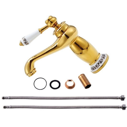 Antique Hot and Cold Bathroom Washbasin Faucet, Style: Short Model+Water Inlet Pipe by bashfashion