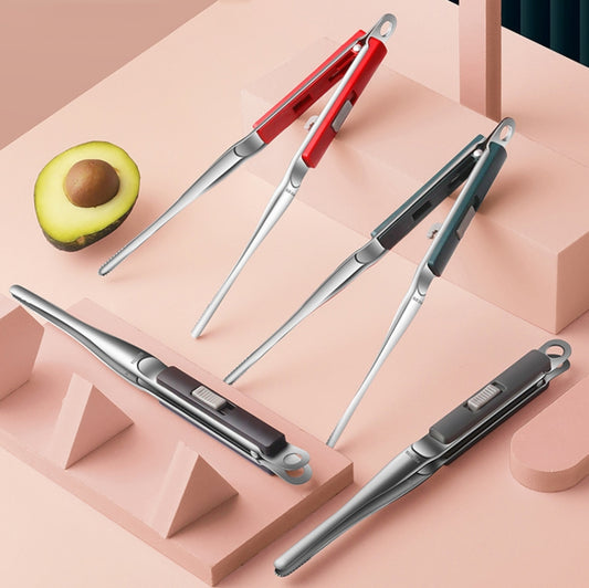 304 Stainless Steel Food Clip with Sawtooth Barbecue Tongs(Red) by bashfashion