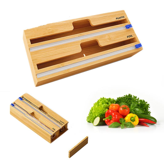 Aluminum Foil Wrap Dispenser Wood Storage Box for Kitchen Drawer,Style: Two Slots by bashfashion