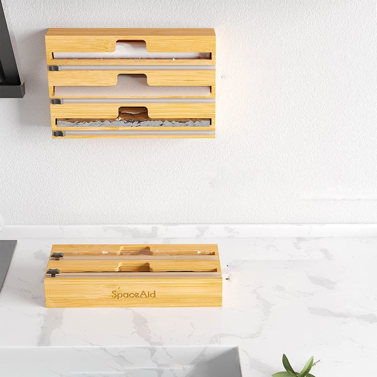 Aluminum Foil Wrap Dispenser Wood Storage Box for Kitchen Drawer,Style: Three Slots by bashfashion