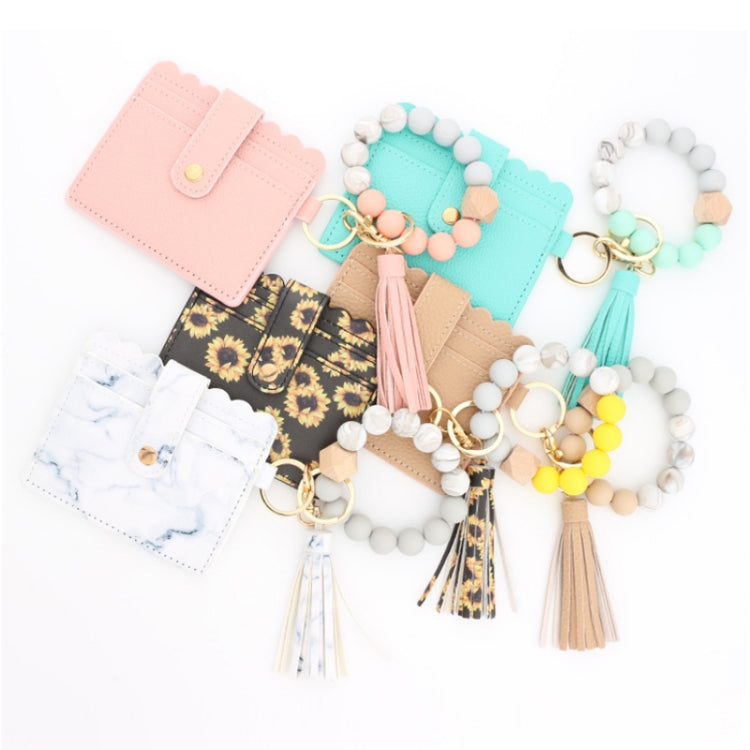 PU Tassel Silicone Bead Bracelet Wallet With Keychain, Color: Sunflower by bashfashion
