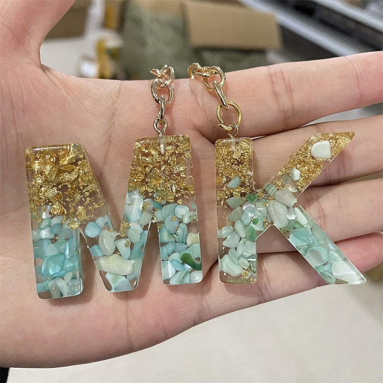 2 PCS Gold Foil Epoxy English Letter Keychain Bag Pendant(E) by bashfashion