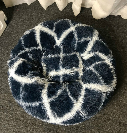 Long-haired Round Pet Kennel Warm Pet Bed, Specification: 60cm(Dark Blue) by bashfashion