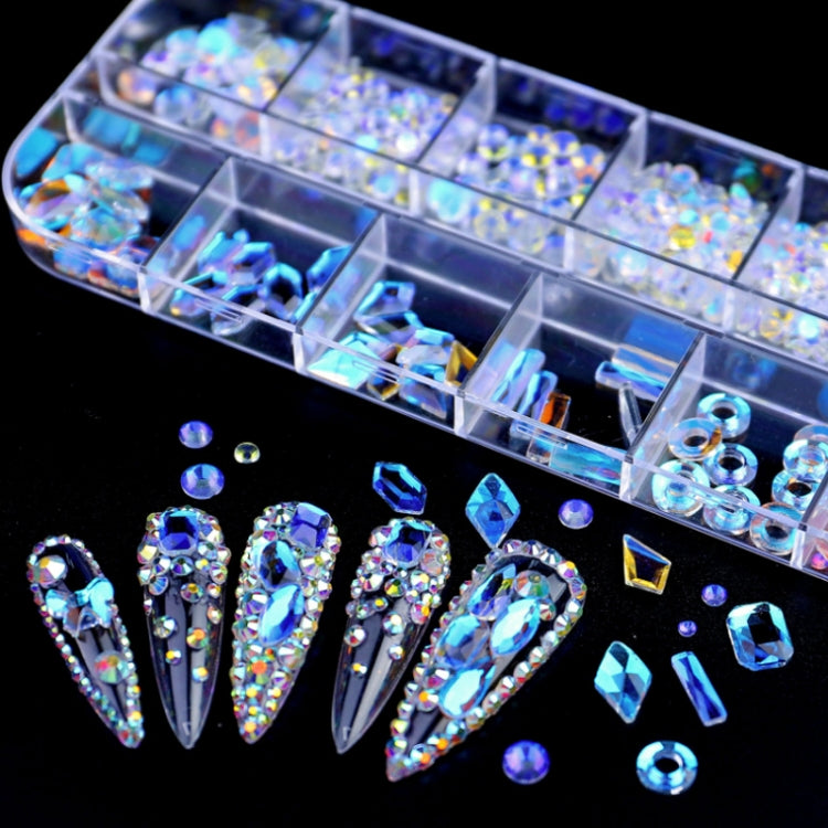 12 Grid Flat Bottom Shaped Nail Rhinestones Nail Decoration, Specification: 14 by bashfashion