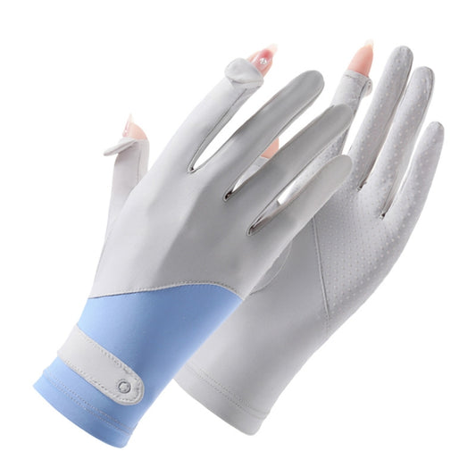 FSN02 1pair UV Resistant Ice Silk Breathable Cool Non-Slip Cycling Driving Thin Gloves Free Code(Blue White) by bashfashion