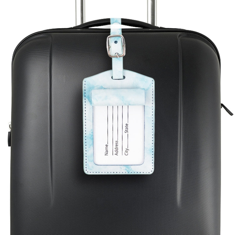 Marbled PU Leather Luggage Tag Oil Edge Sewing With Metal Hardware Buckle(Blue) by bashfashion