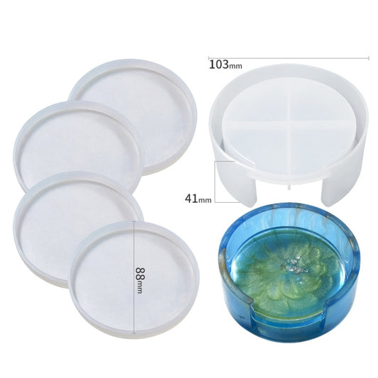 DIY Crystal Epoxy Storage Box Silicone Mould, Specification: Round Coaster Box Set by bashfashion